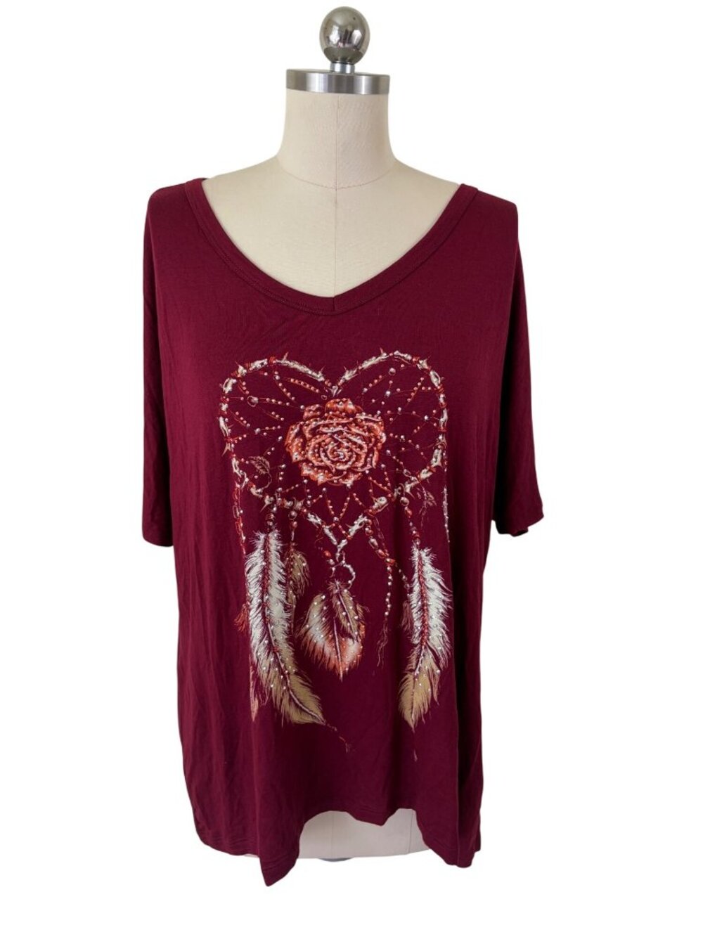Liberty Wear Dream Boho-Chic Native Tunic Top Womens 2XL Red Dream Catcher